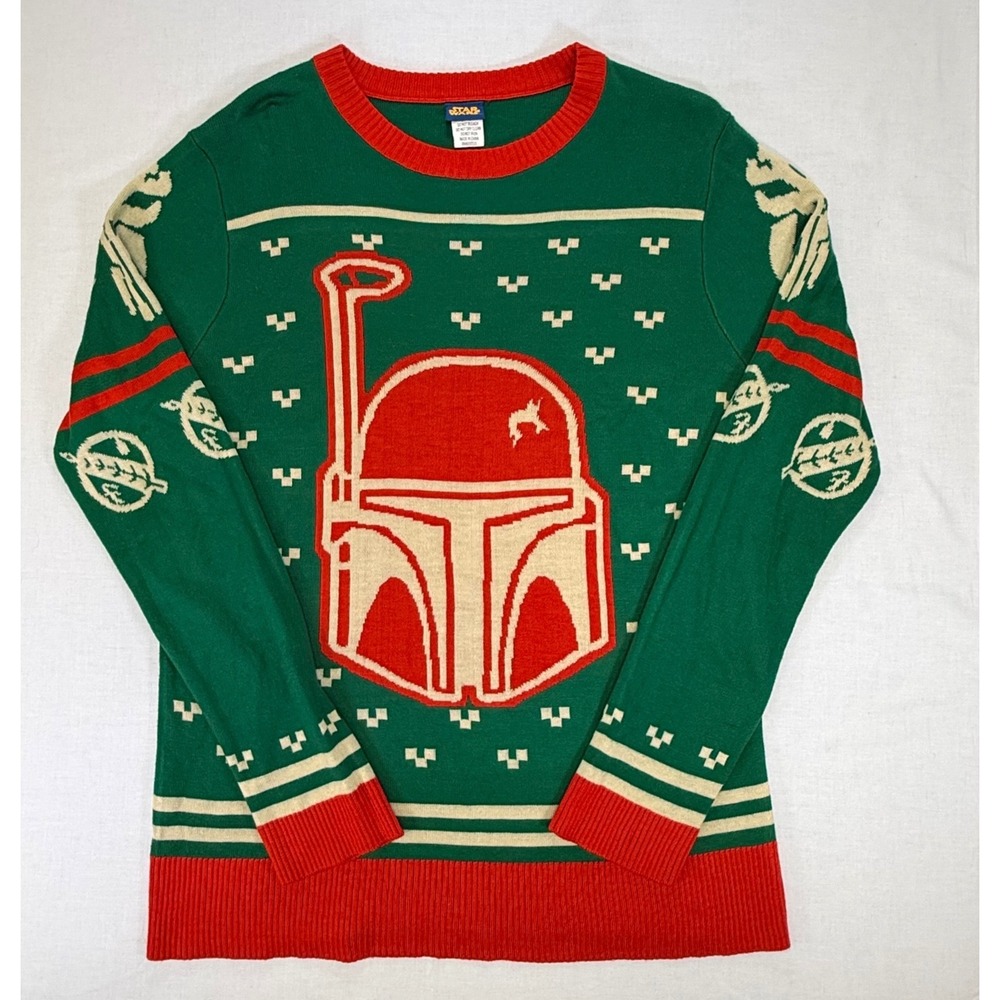 Star Wars Original Boba Fett Ugly Christmas Sweater Mens LG Green Holiday Knit